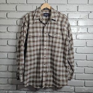 Lucchese Classics Mens Button Up Shirt Plaid Brown Large Cotton